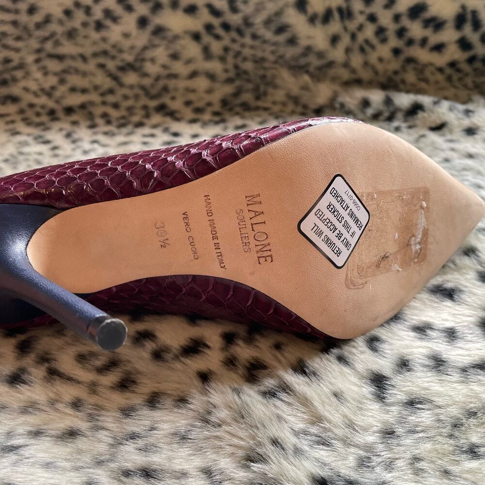 Malone Souliers Gigi Elaphe Ankle Boots Burgundy Leather Snakeskin Print IT 39.5 - Picture 9 of 11